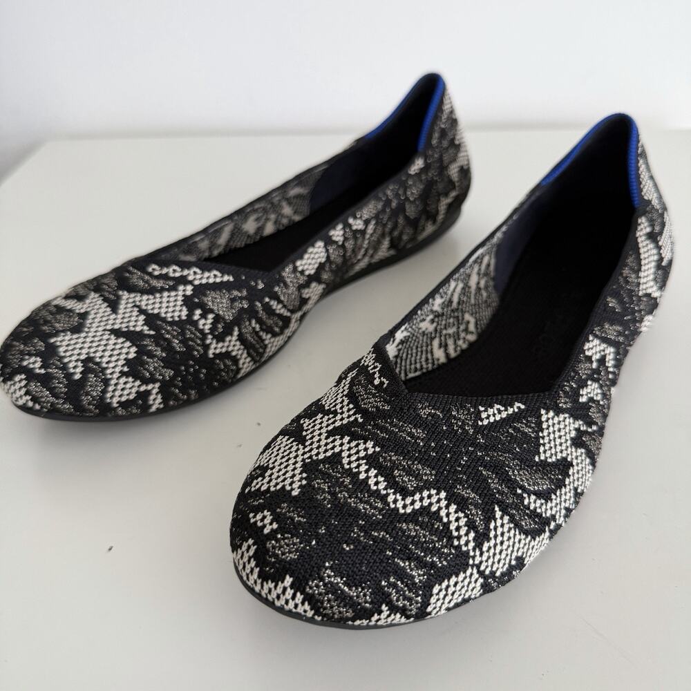 Rothy's The Flat Womens 10.5 Black Blue Chantilly Washable Slip On Shoes Comfort - Picture 7 of 14